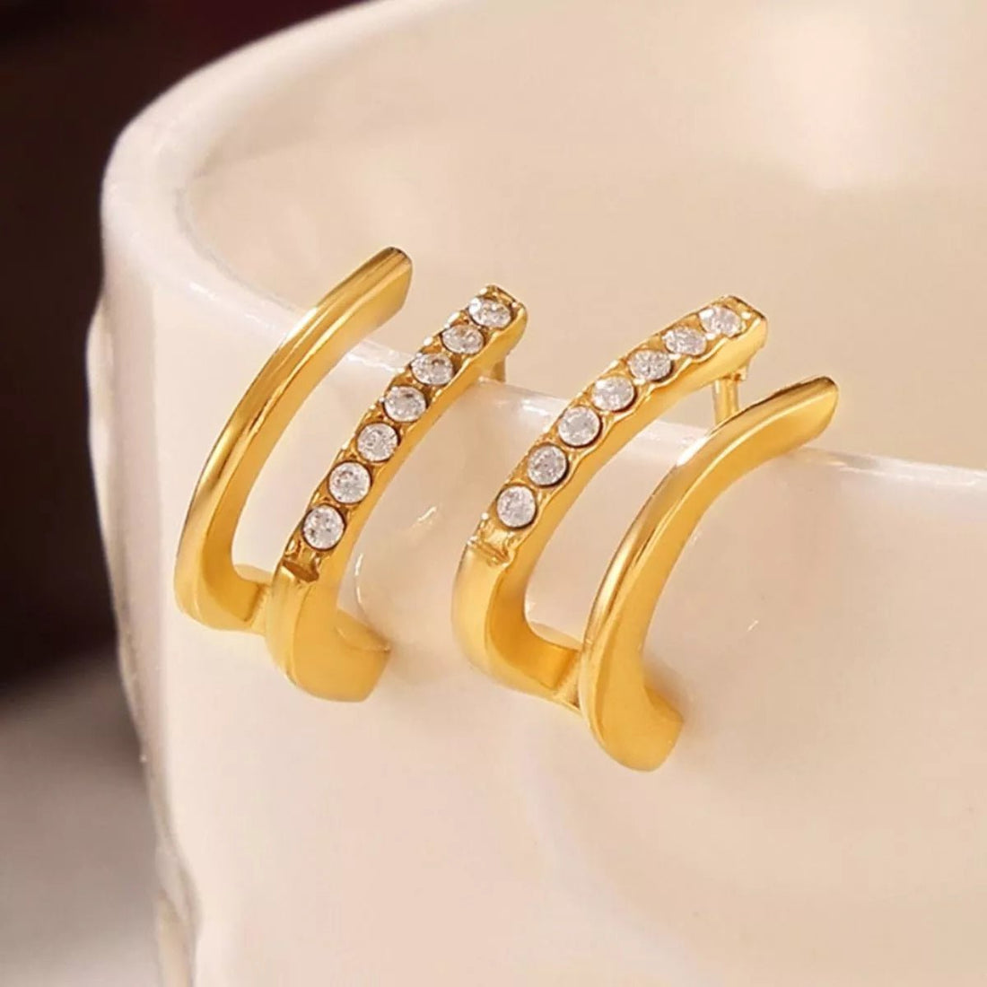 18K Gold - Plated Titanium Steel Rhinestone Earrings - 