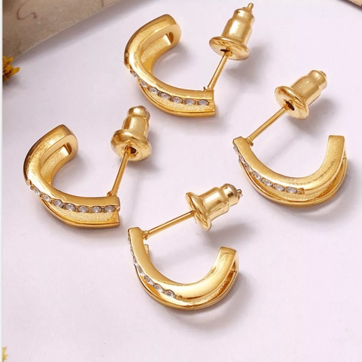 18K Gold - Plated Titanium Steel Rhinestone Earrings - 