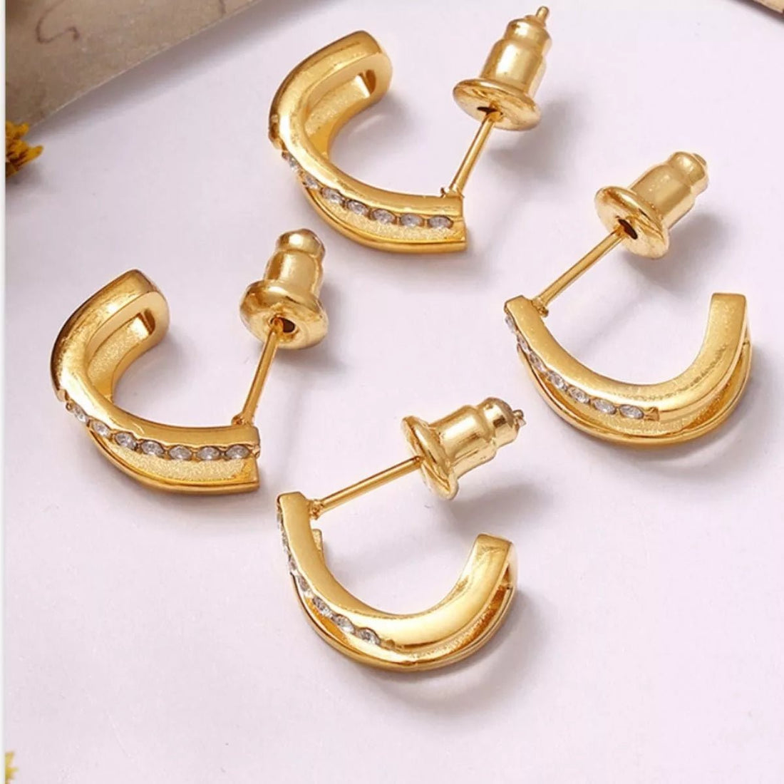18K Gold - Plated Titanium Steel Rhinestone Earrings - 
