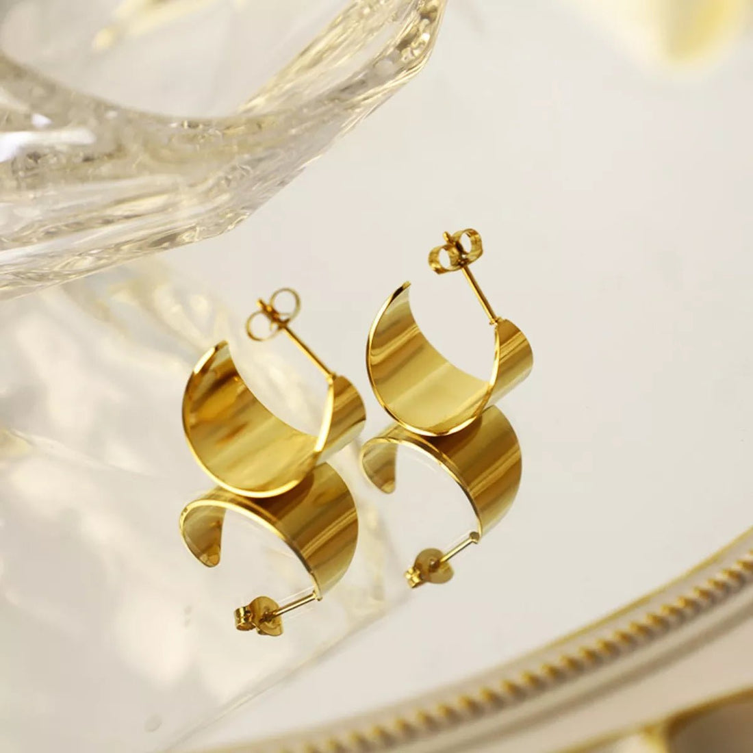 18K Gold - Plated Titanium Steel Stud Earrings - 