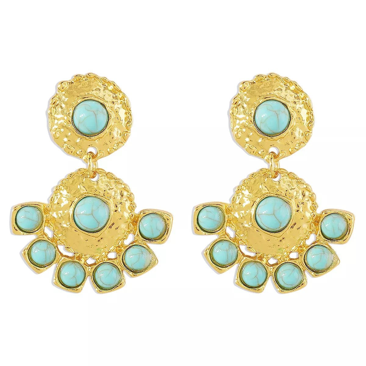 18K Gold - Plated Turquoise Dangle Earrings - 