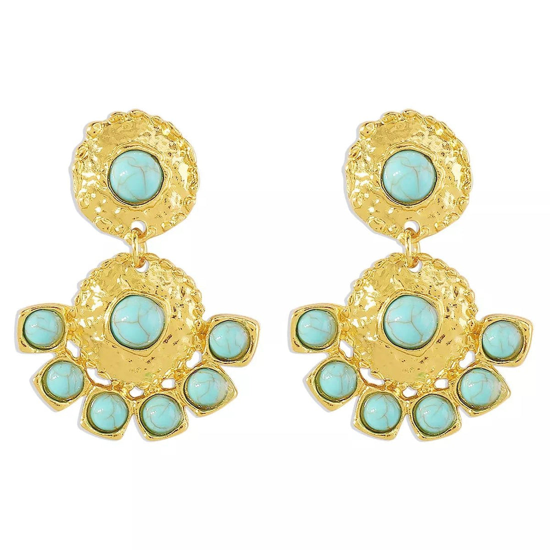 18K Gold - Plated Turquoise Dangle Earrings - 