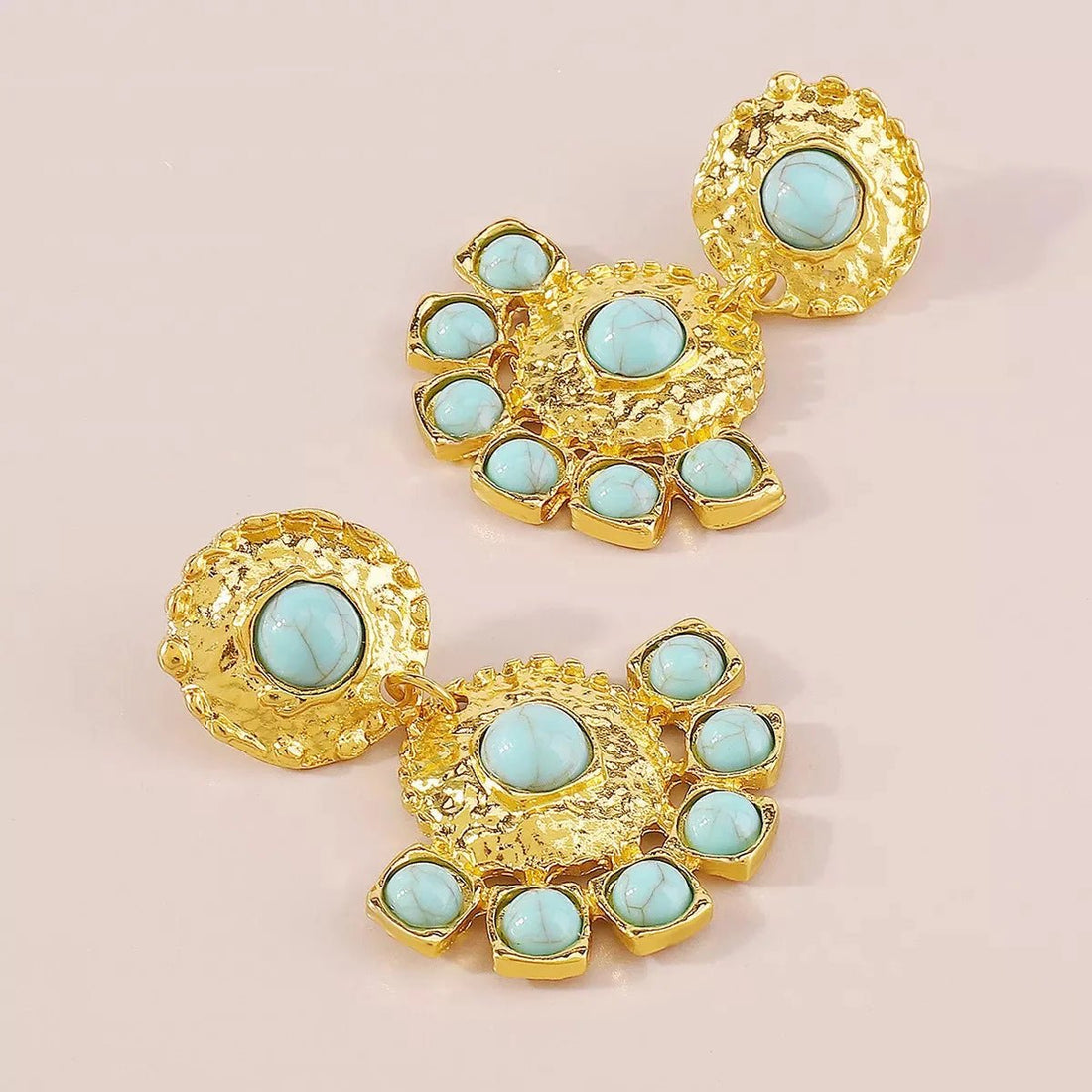 18K Gold - Plated Turquoise Dangle Earrings - 