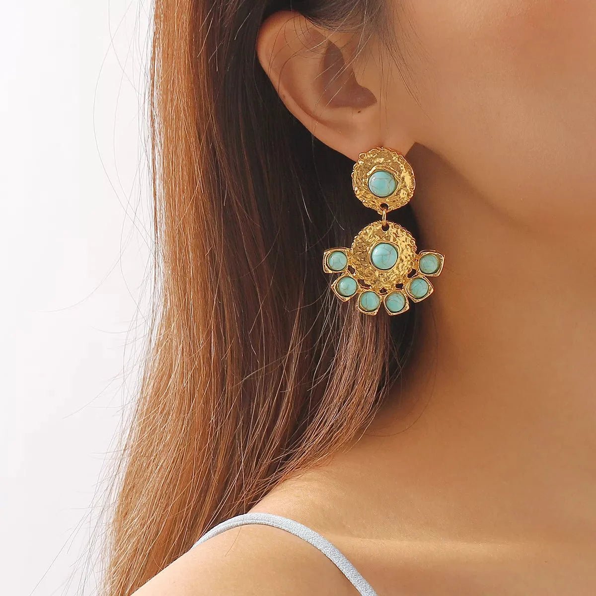 18K Gold - Plated Turquoise Dangle Earrings - 