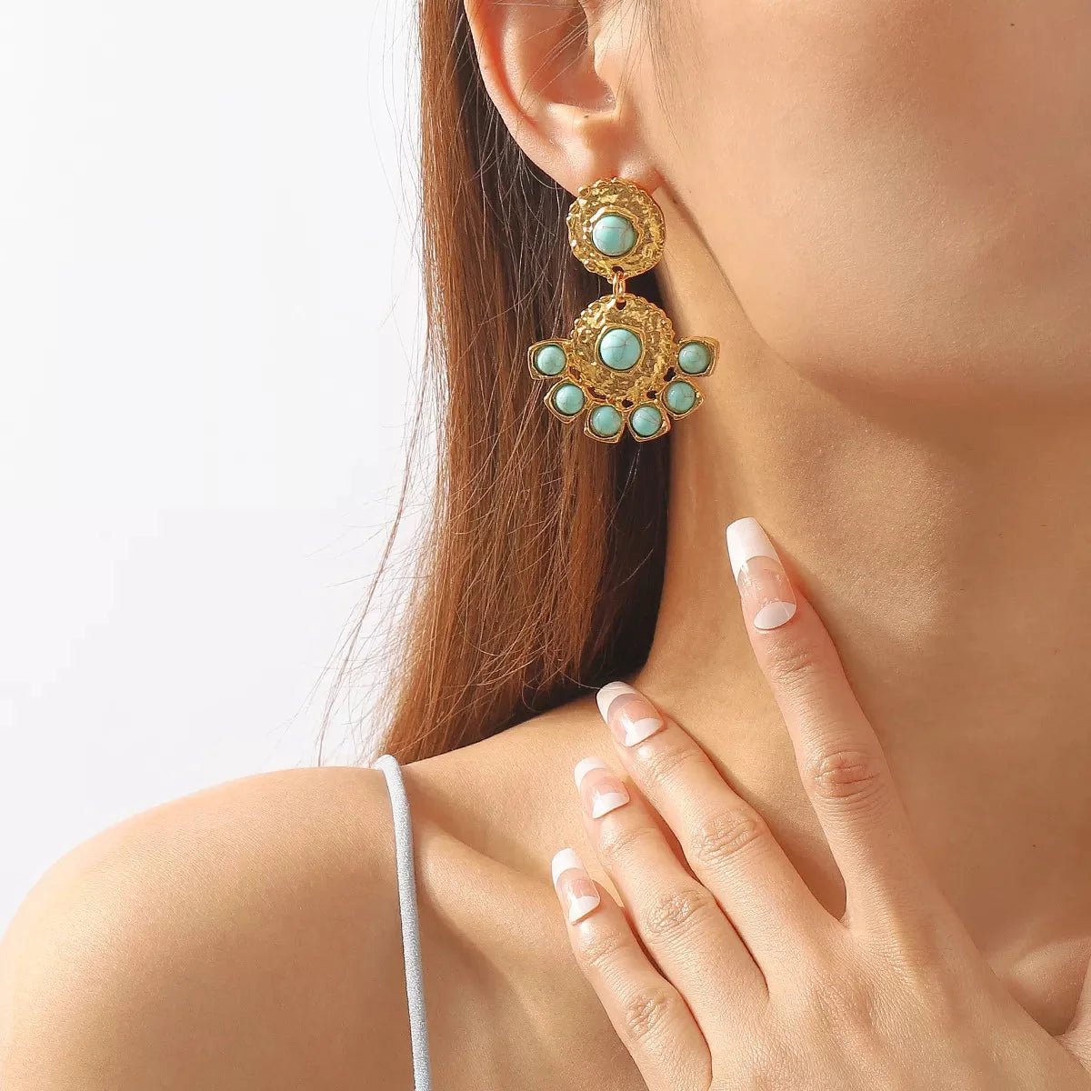 18K Gold - Plated Turquoise Dangle Earrings - 