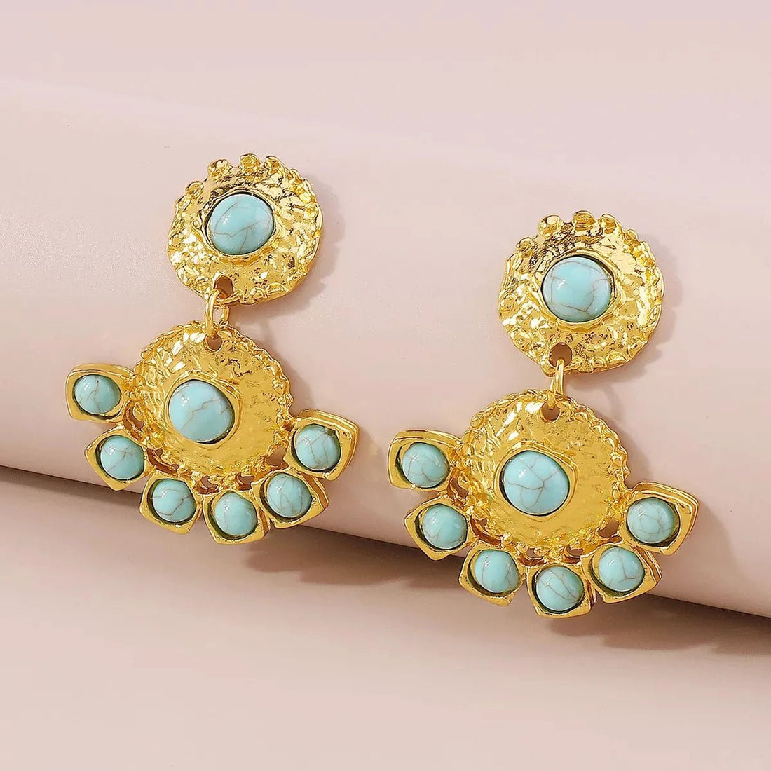 18K Gold - Plated Turquoise Dangle Earrings - 