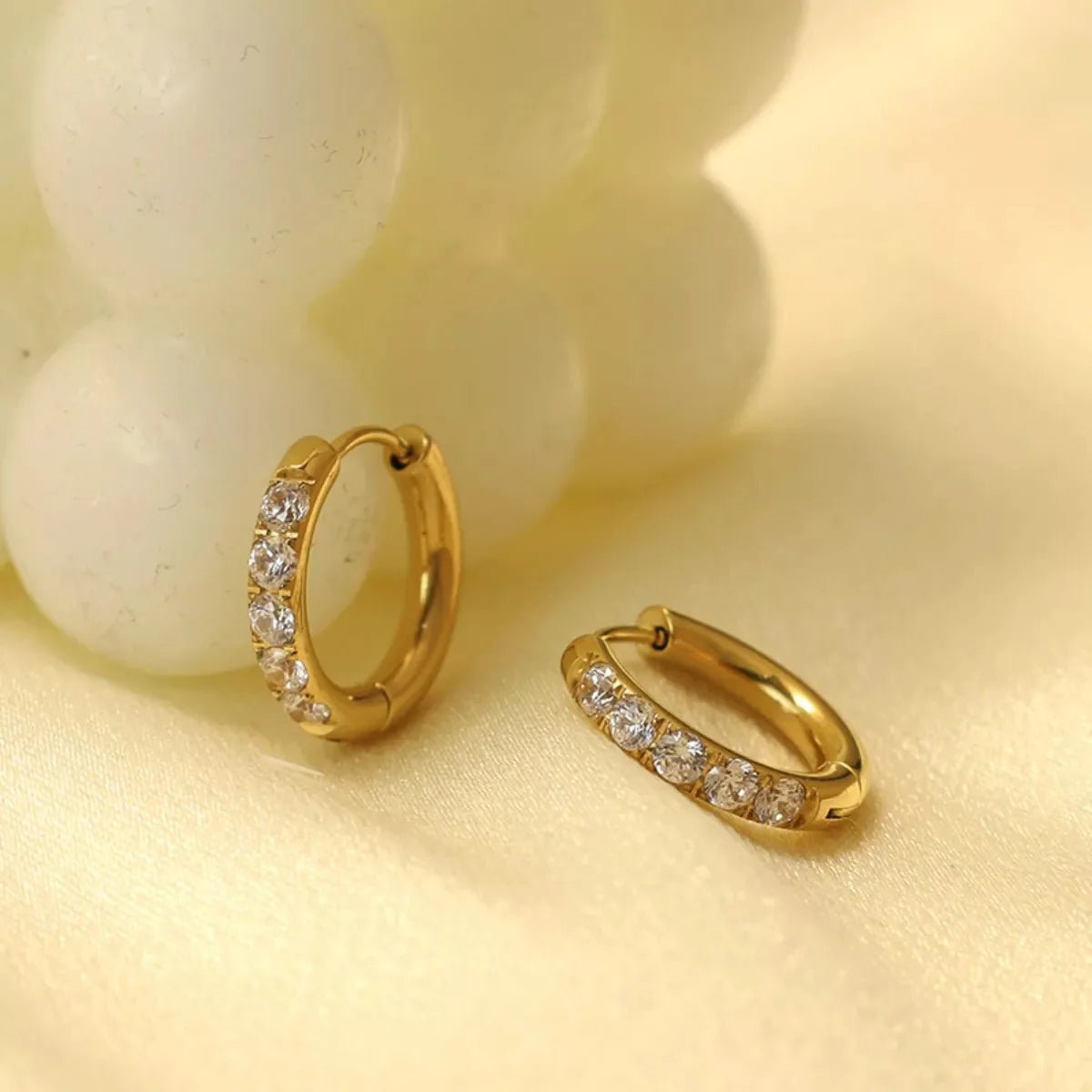 18K Gold - Plated Zircon Hoop Earrings - 
