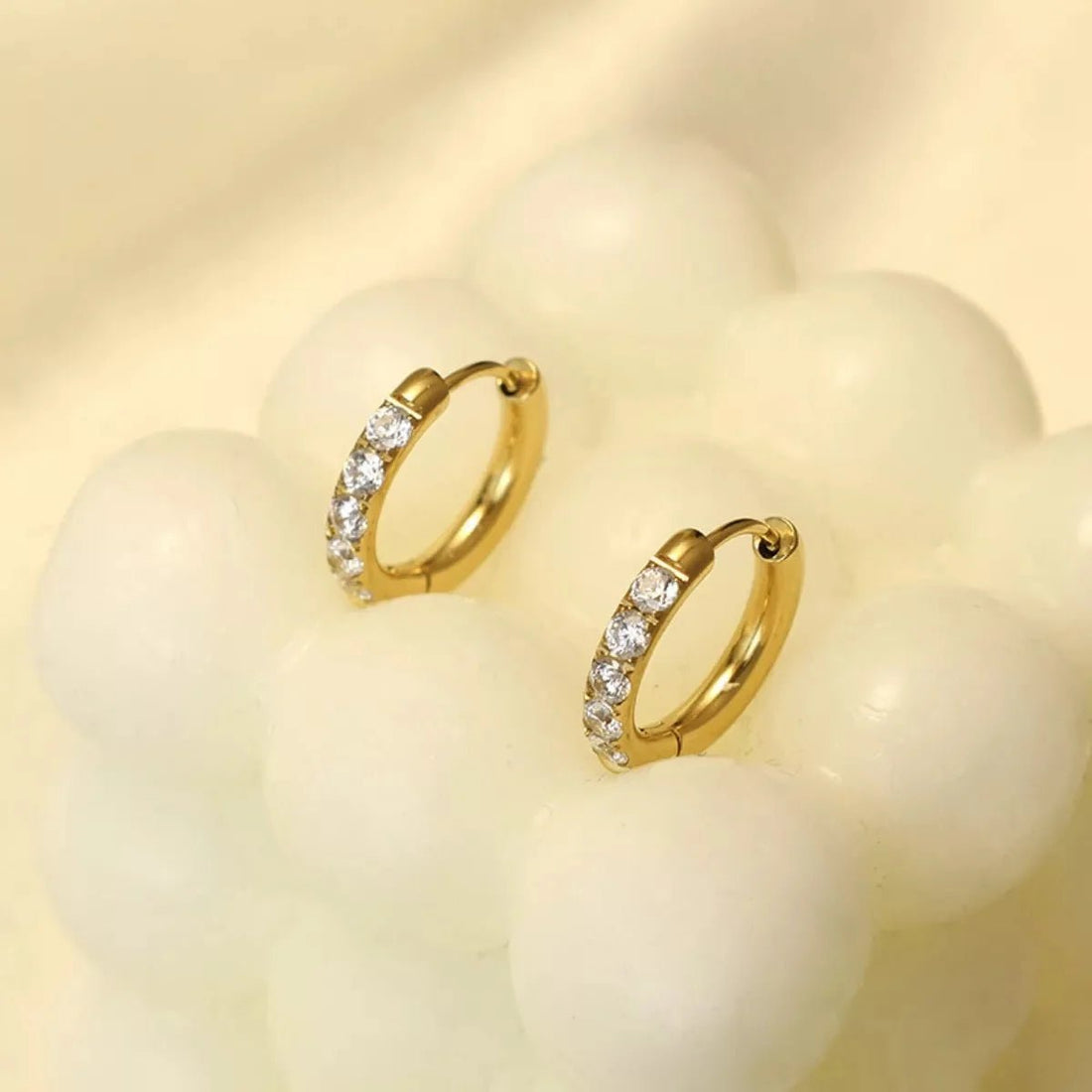 18K Gold - Plated Zircon Hoop Earrings - 