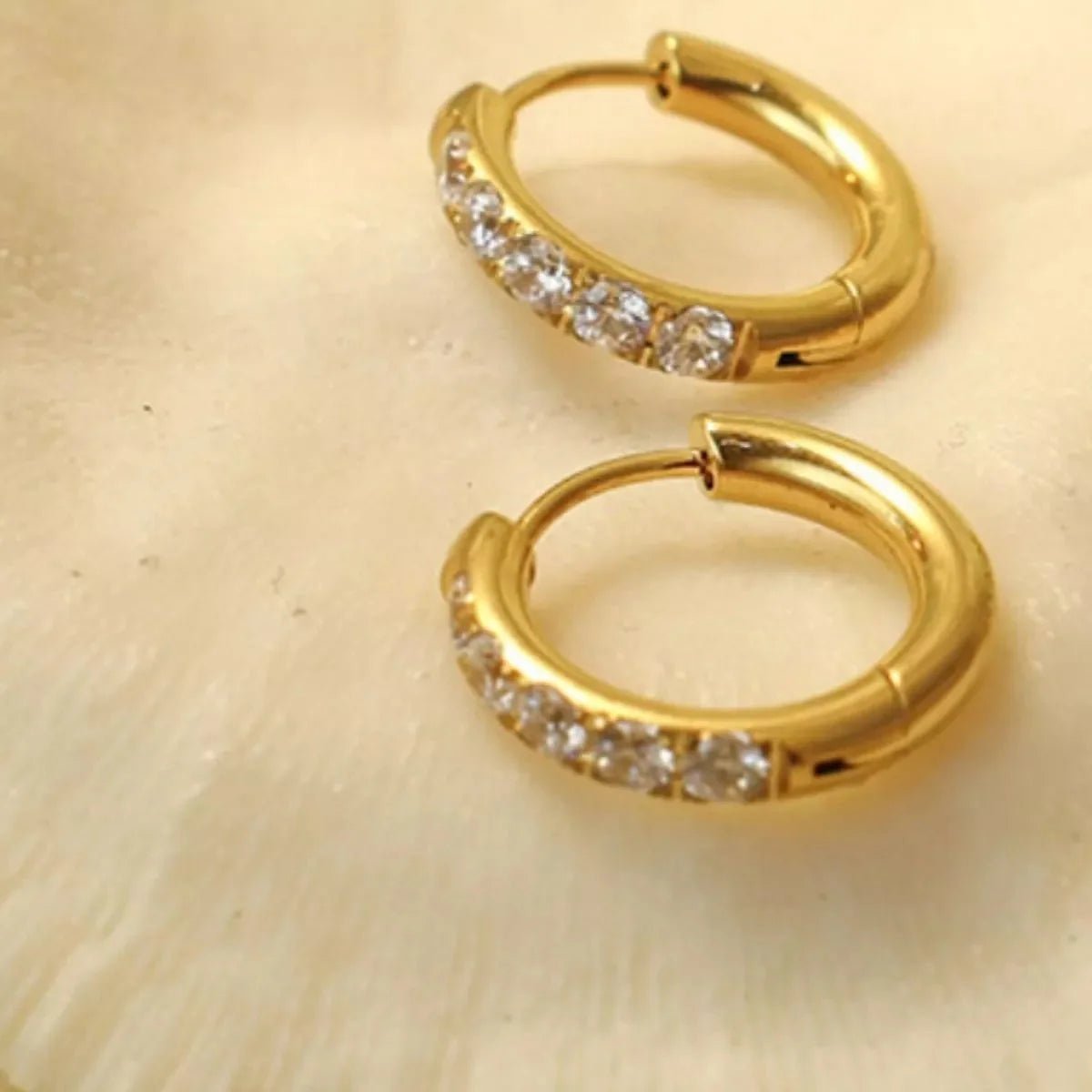 18K Gold - Plated Zircon Hoop Earrings - 