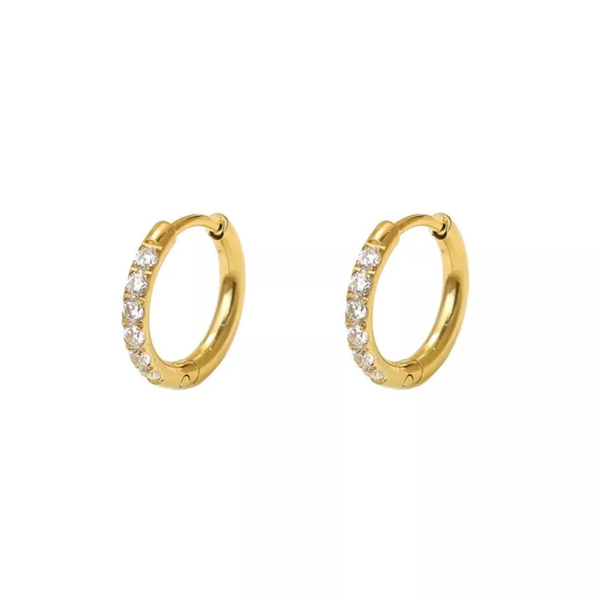 18K Gold - Plated Zircon Hoop Earrings - 