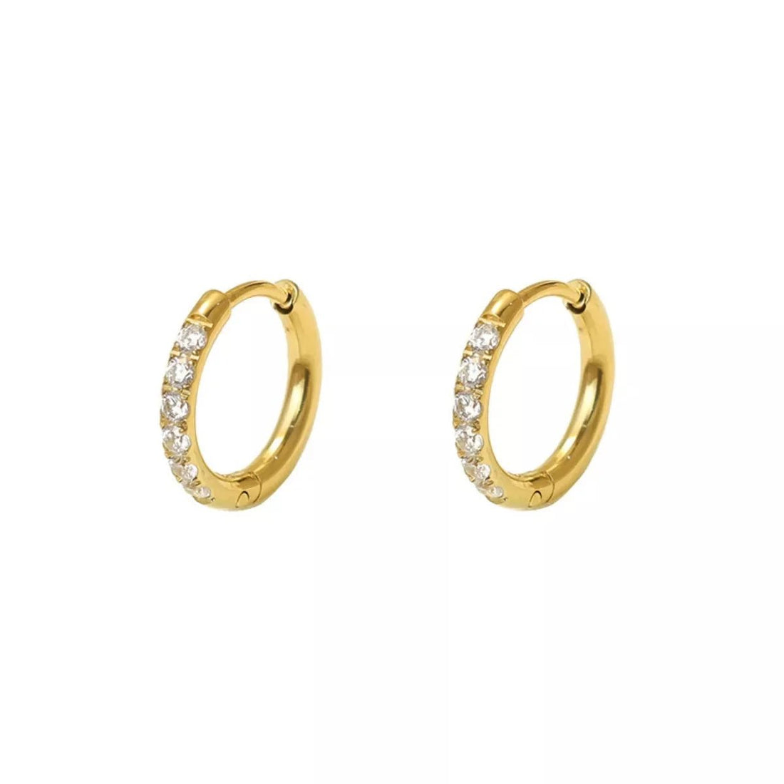 18K Gold - Plated Zircon Hoop Earrings - 