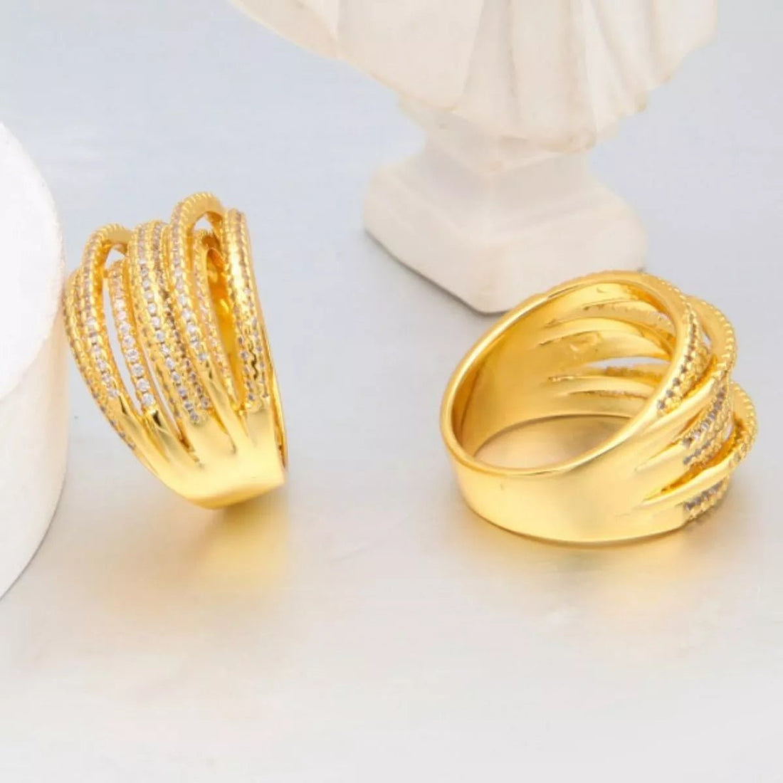 18K Gold - Plated Zircon Ring - 