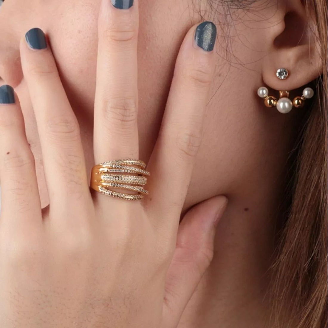 18K Gold - Plated Zircon Ring - 