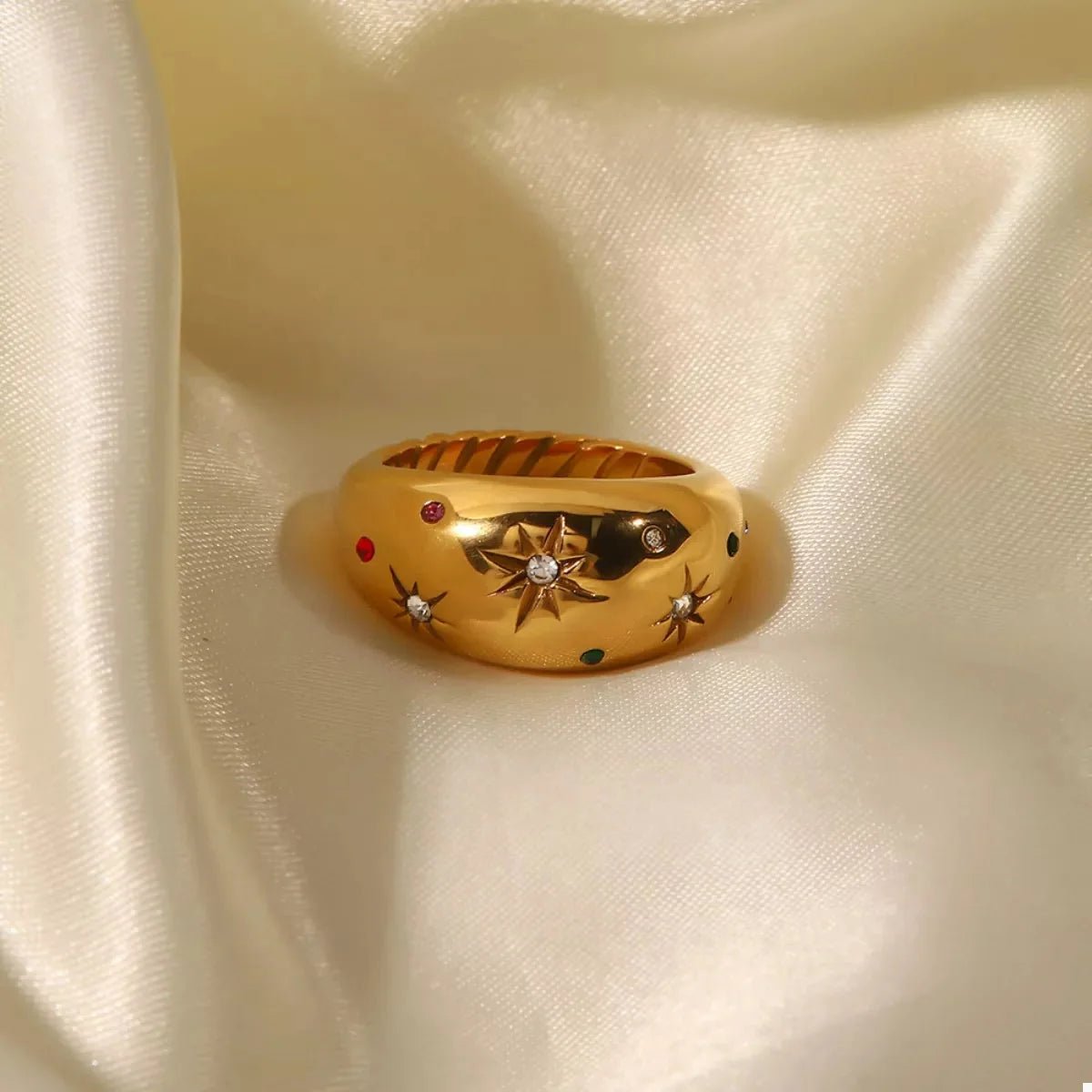 18K Gold - Plated Zircon Ring - 