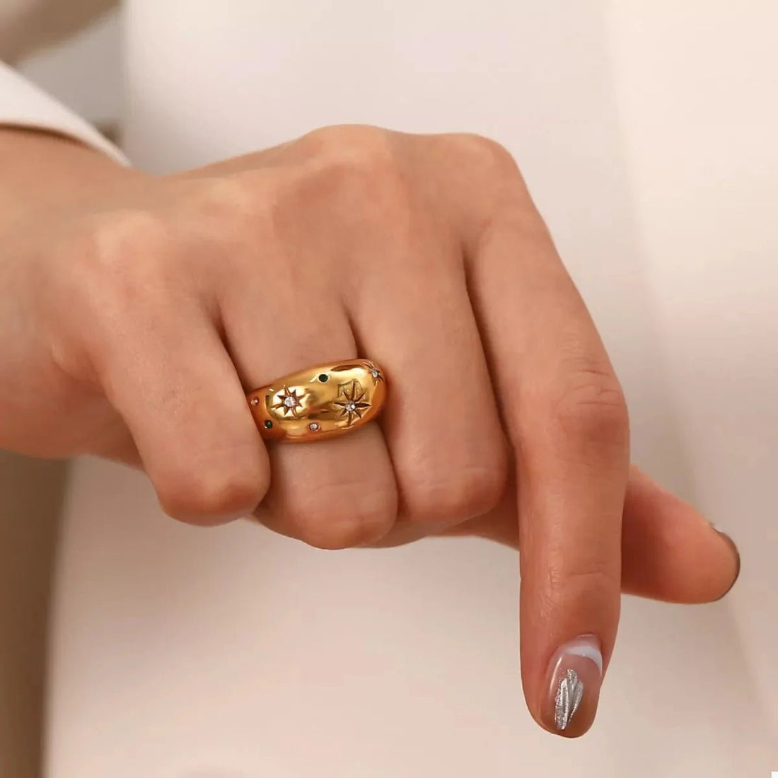 18K Gold - Plated Zircon Ring - 