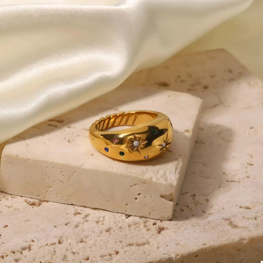 18K Gold - Plated Zircon Ring - 