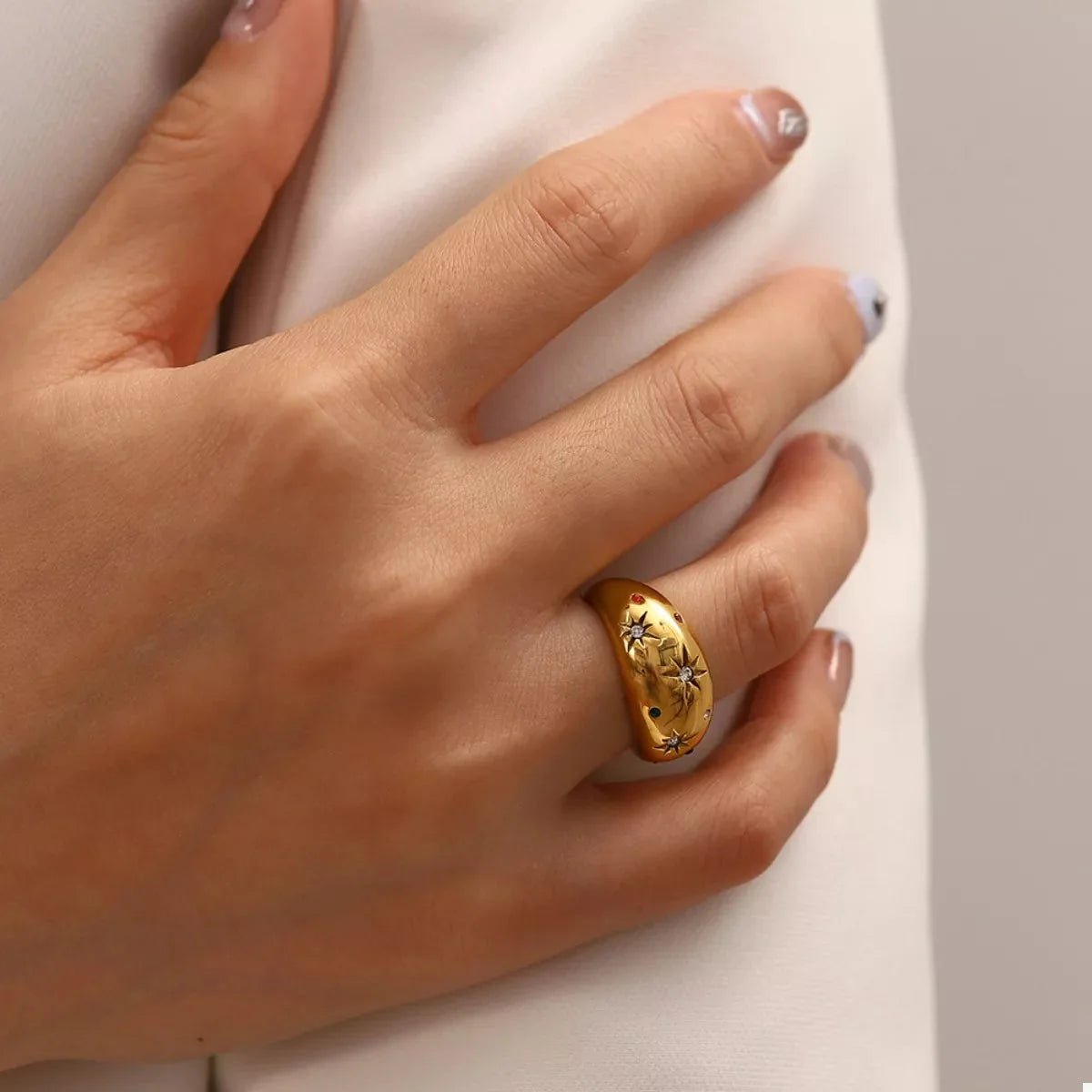 18K Gold - Plated Zircon Ring - 