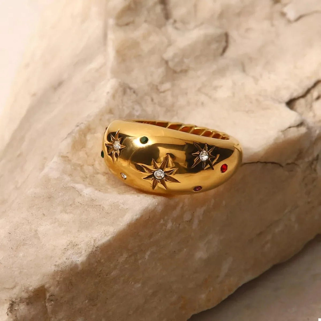 18K Gold - Plated Zircon Ring - 