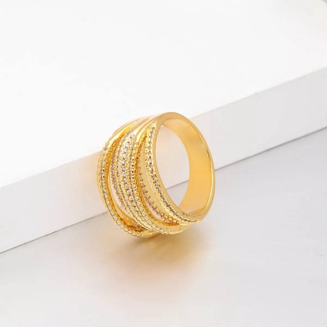 18K Gold - Plated Zircon Ring - 