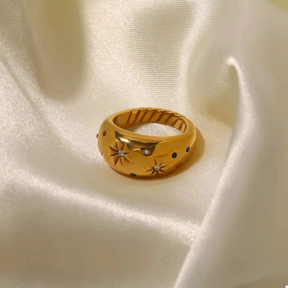 18K Gold - Plated Zircon Ring - 