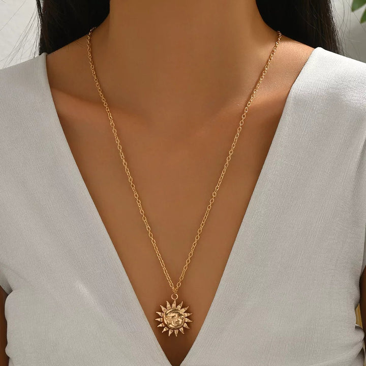 18K Gold Sunburst Pendant Necklace - 