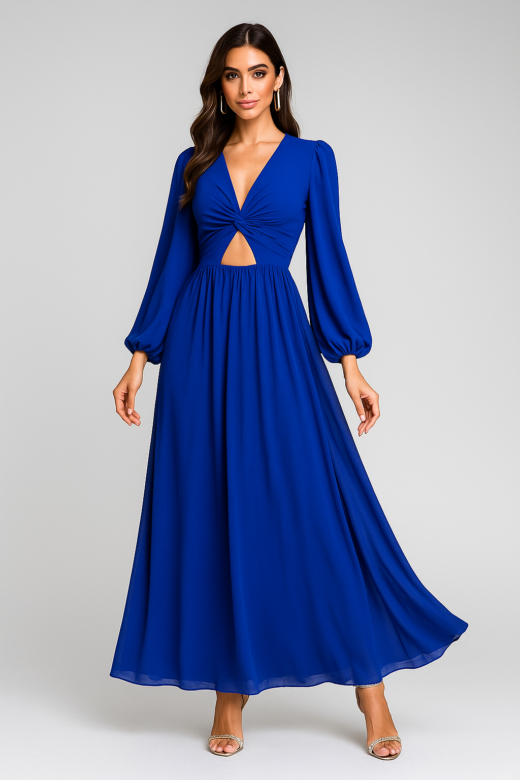 Twist Front Cutout Long Sleeve Dress