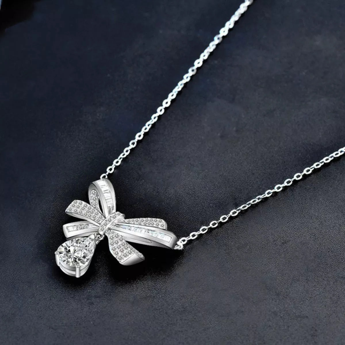 2 Carat Moissanite 925 Sterling Silver Bowknot Necklace - 