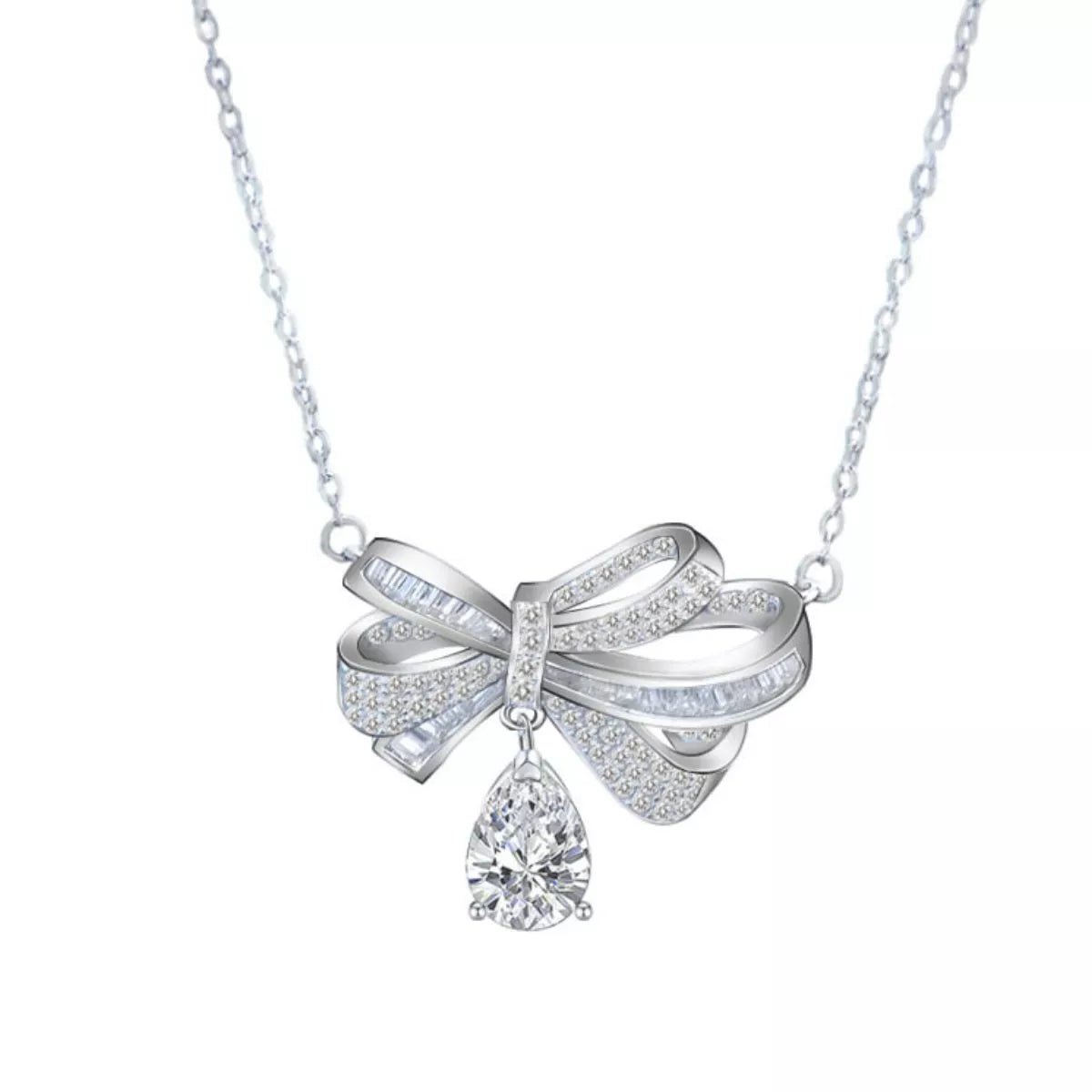 2 Carat Moissanite 925 Sterling Silver Bowknot Necklace - 