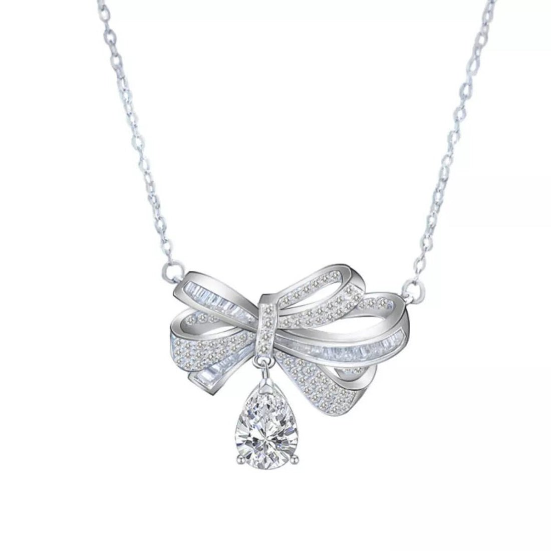 2 Carat Moissanite 925 Sterling Silver Bowknot Necklace - 