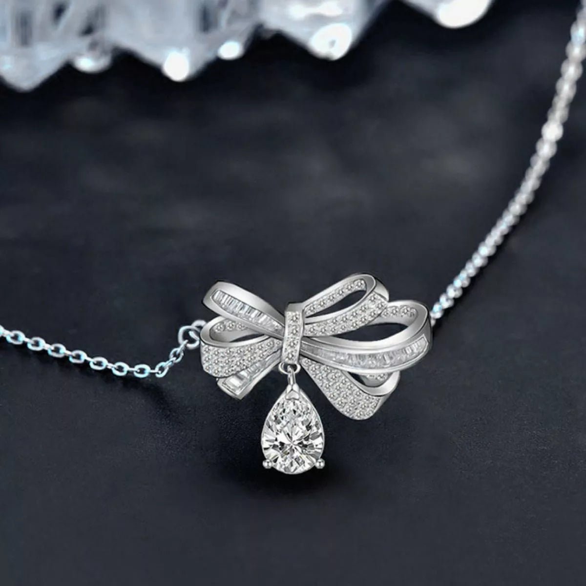 2 Carat Moissanite 925 Sterling Silver Bowknot Necklace - 
