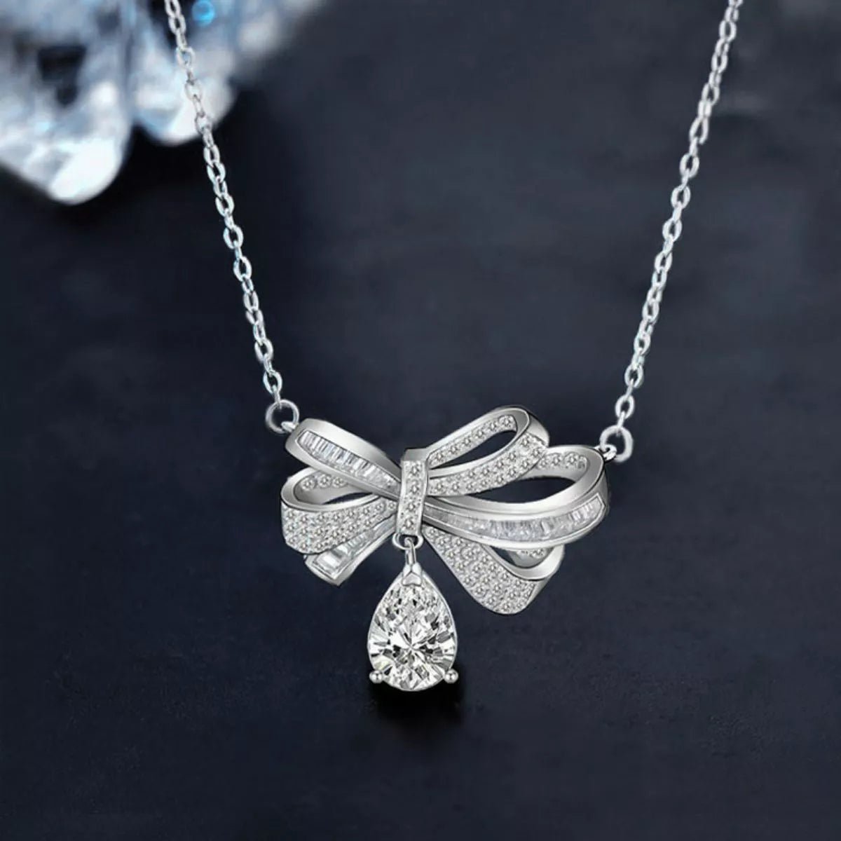 2 Carat Moissanite 925 Sterling Silver Bowknot Necklace - 
