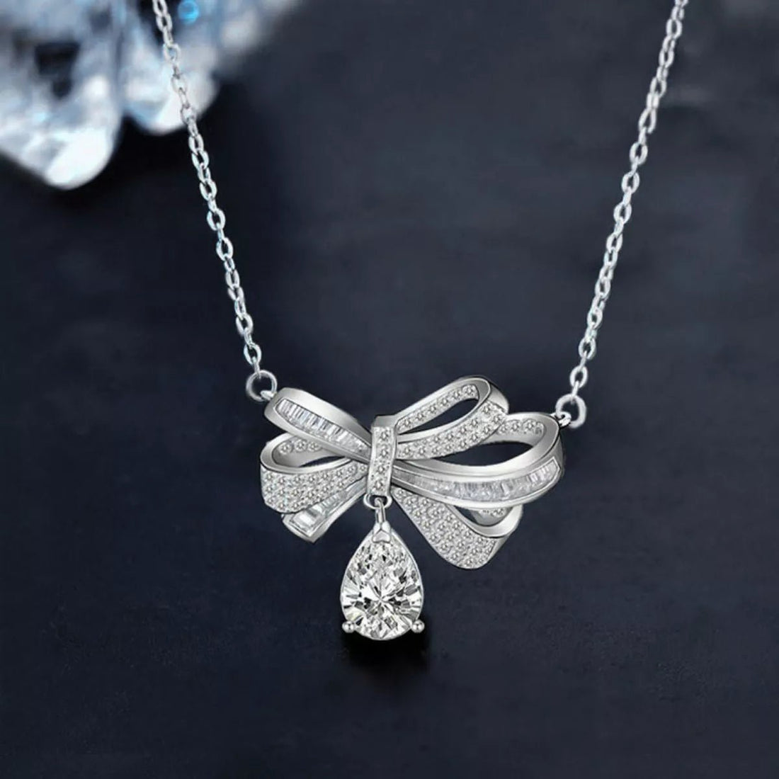 2 Carat Moissanite 925 Sterling Silver Bowknot Necklace - 