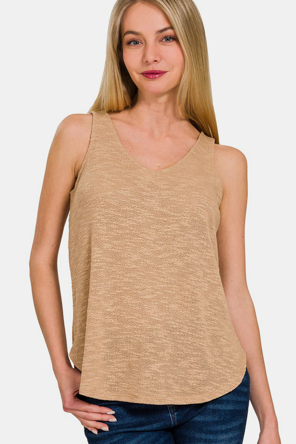 Zenana V-Neck Curved Hem Tank