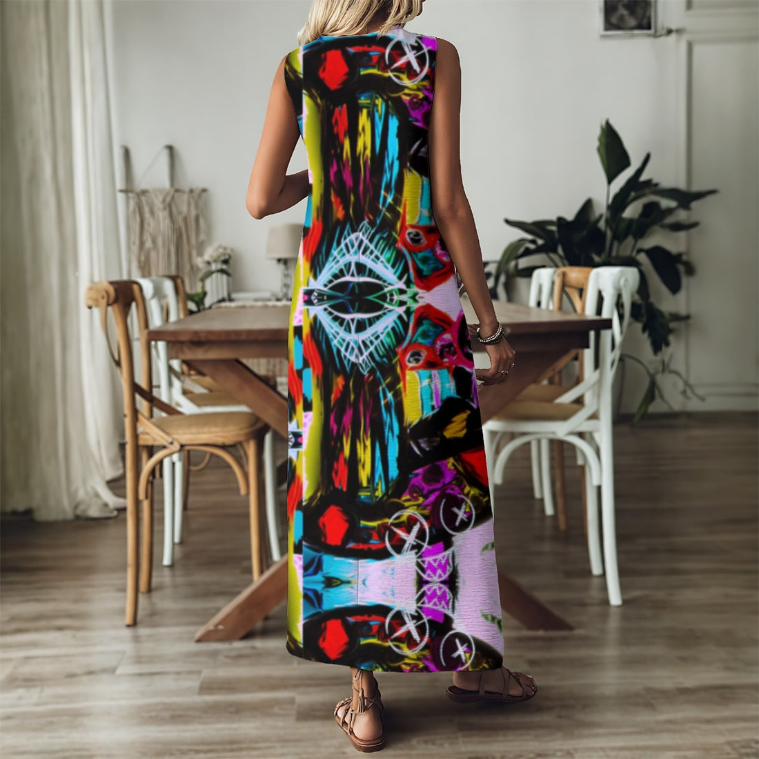 All-Over Print Women's V-Neck Long Dress