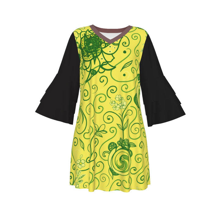 All-Over Print Women's Stacked Ruffle Sleeve Dress