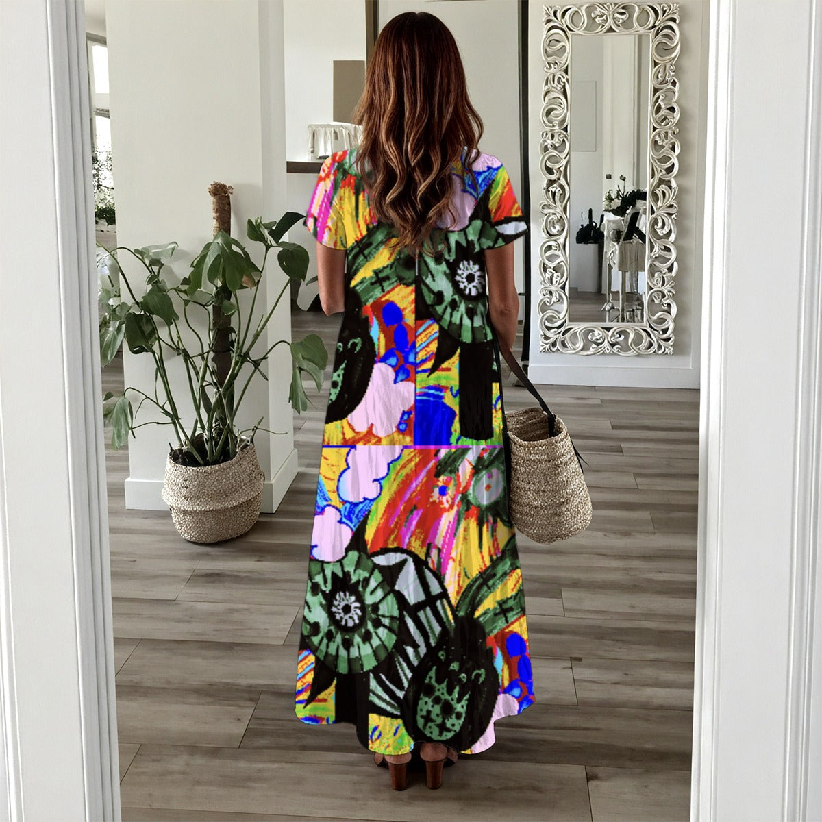 Loose V-Neck Maxi Dress with Pockets