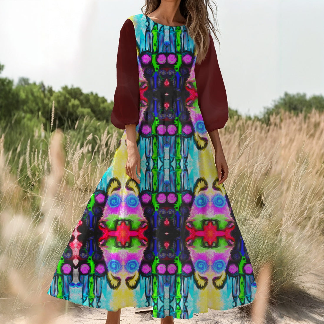 All-Over Print Women's Long Sleeve Dress