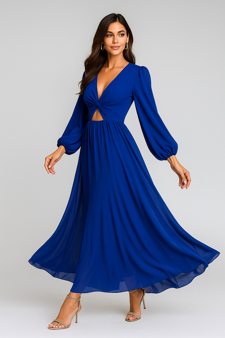Twist Front Cutout Long Sleeve Dress