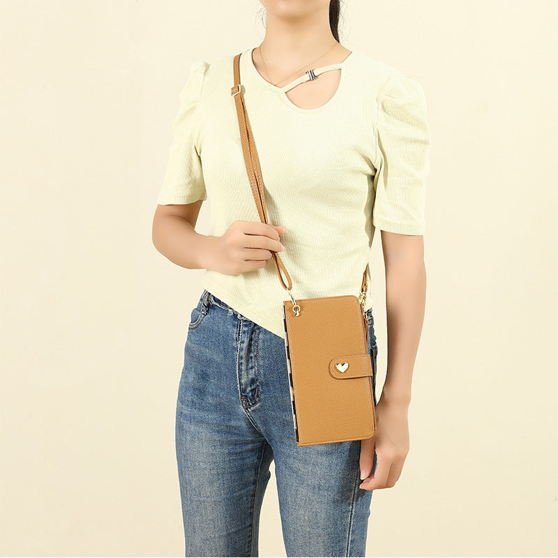 Mobile Phone Bags With Transparent Touch Screen Love Buckle Long Wallet Women Multifunctional Crossbody Shoulder Bag