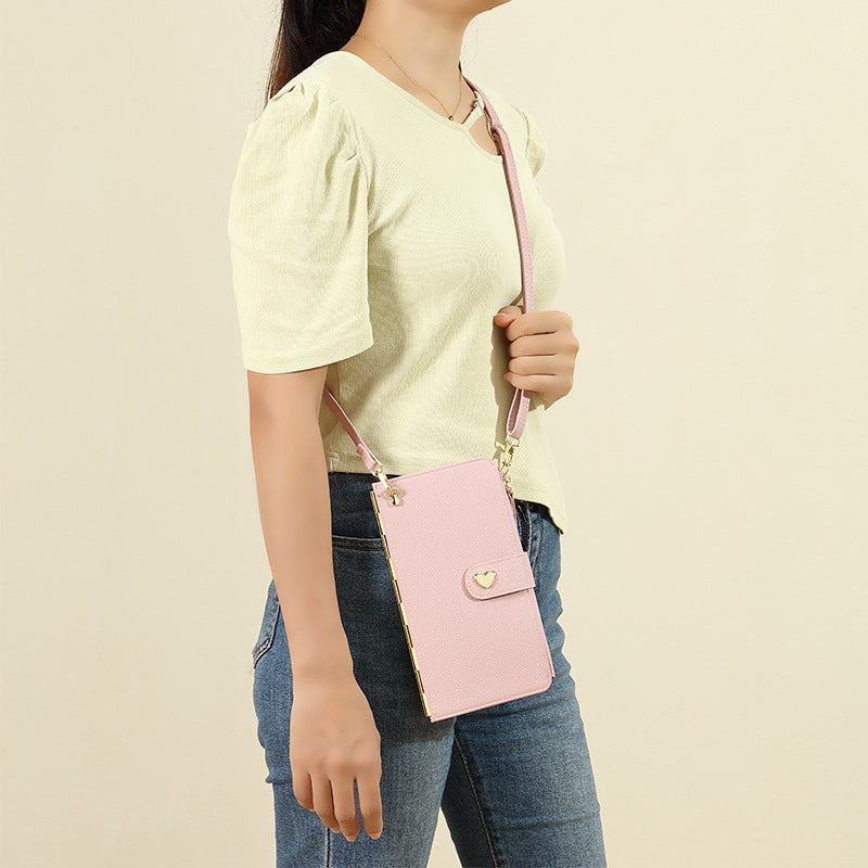 Mobile Phone Bags With Transparent Touch Screen Love Buckle Long Wallet Women Multifunctional Crossbody Shoulder Bag