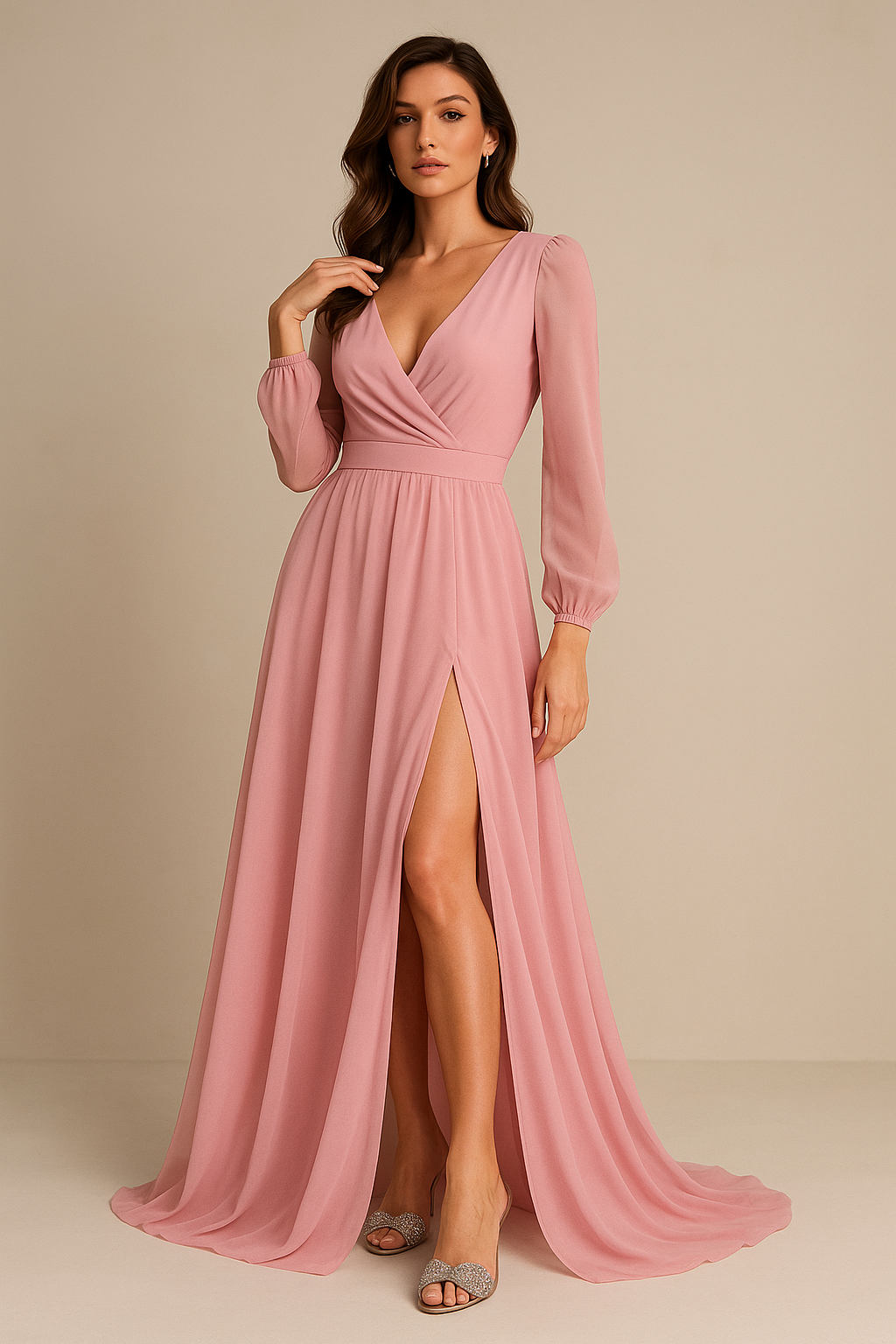 Elegant Flowing Long Dress with Slit