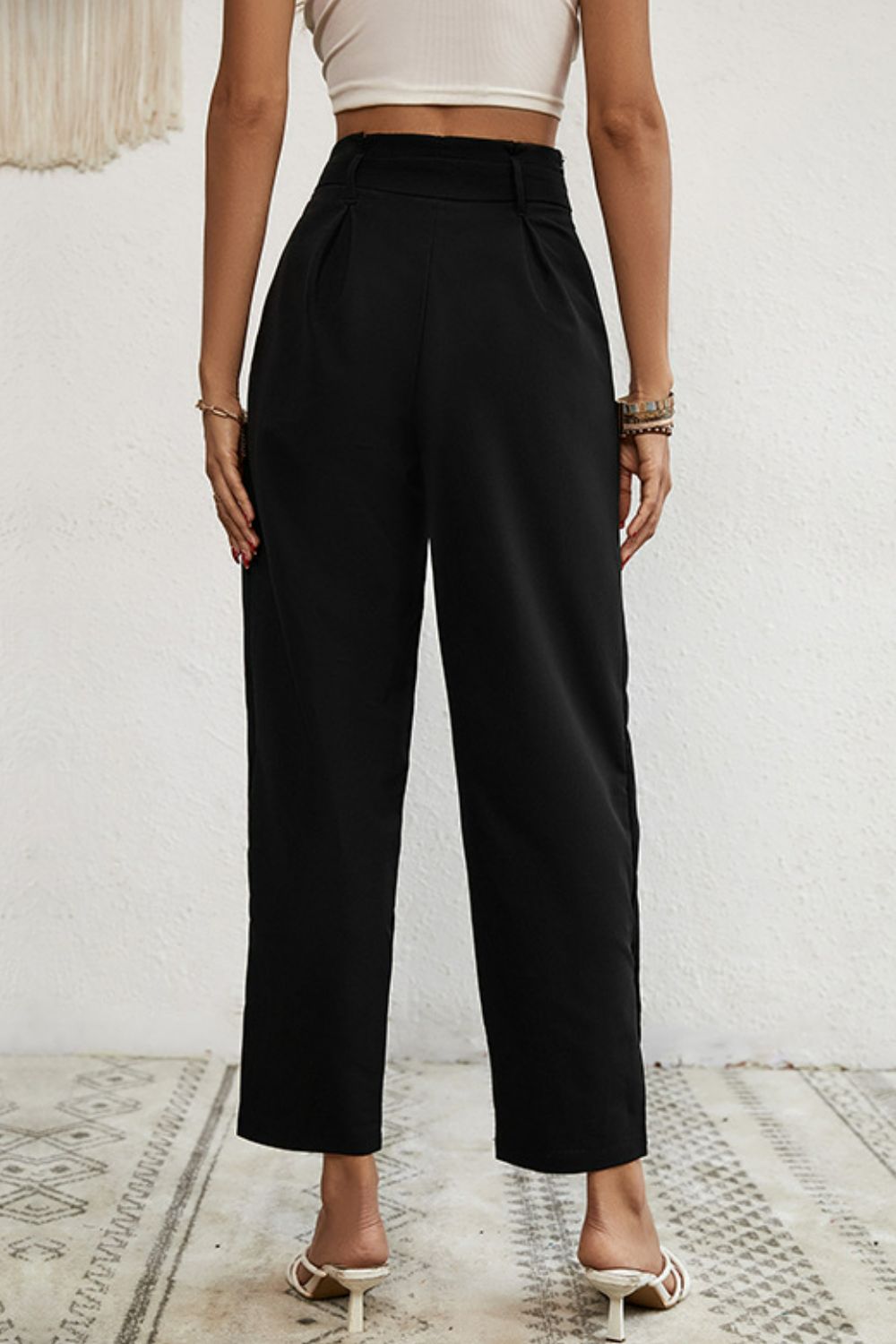 Perfee Buttoned Tie-Waist Cropped Pants