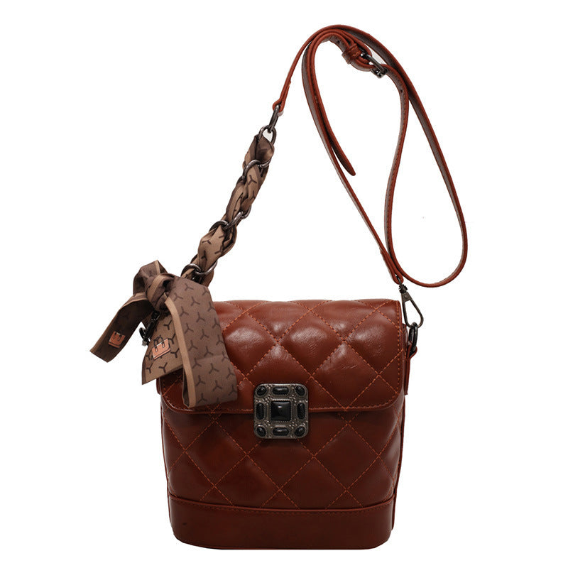 Lingge Bucket Bag Female Retro Texture Shoulder Bag Western