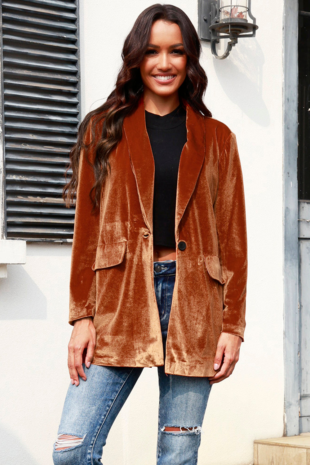 MeiMei Button Up Pocketed Long Sleeve Jacket