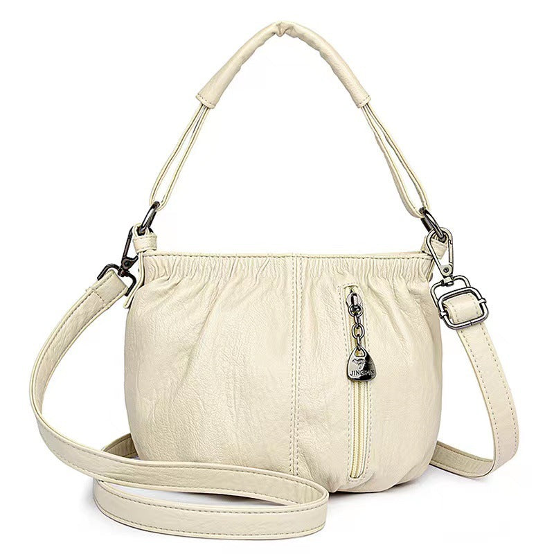 Retro Pleated Design Bucket Bag Fashion All-match Shoulder Messenger Bags For Women Handbag