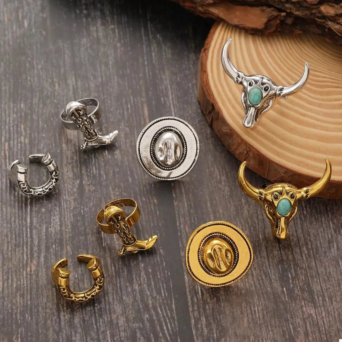 4 - Piece Vintage Bull Head Ring Set - 