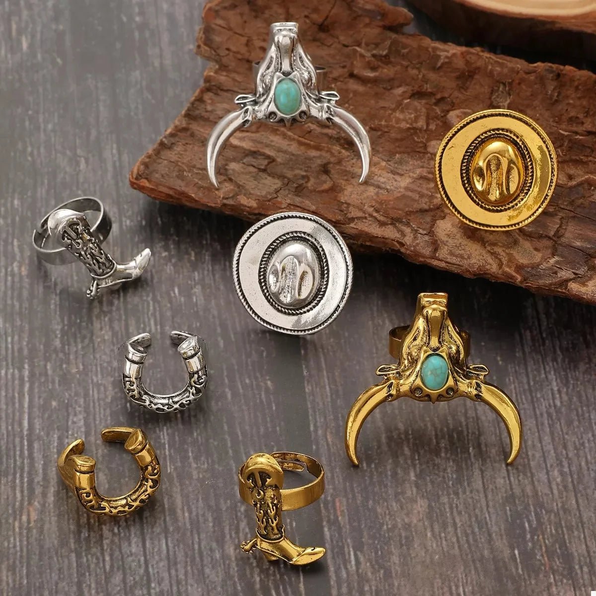 4 - Piece Vintage Bull Head Ring Set - 