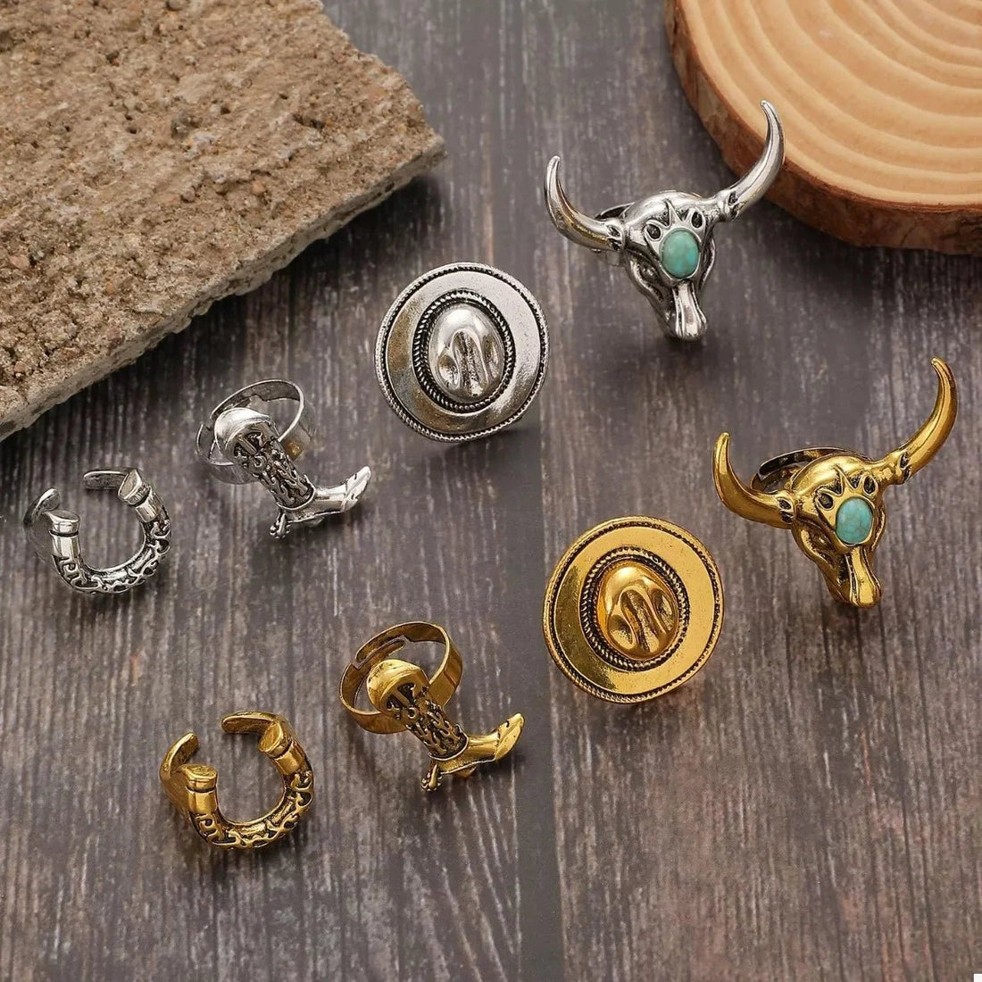 4 - Piece Vintage Bull Head Ring Set - 