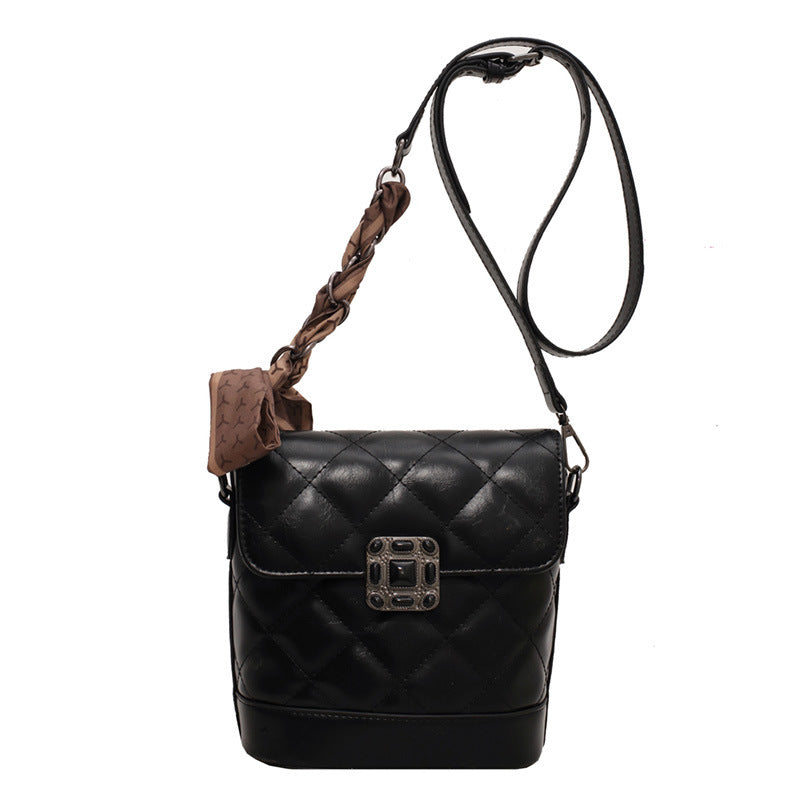 Lingge Bucket Bag Female Retro Texture Shoulder Bag Western