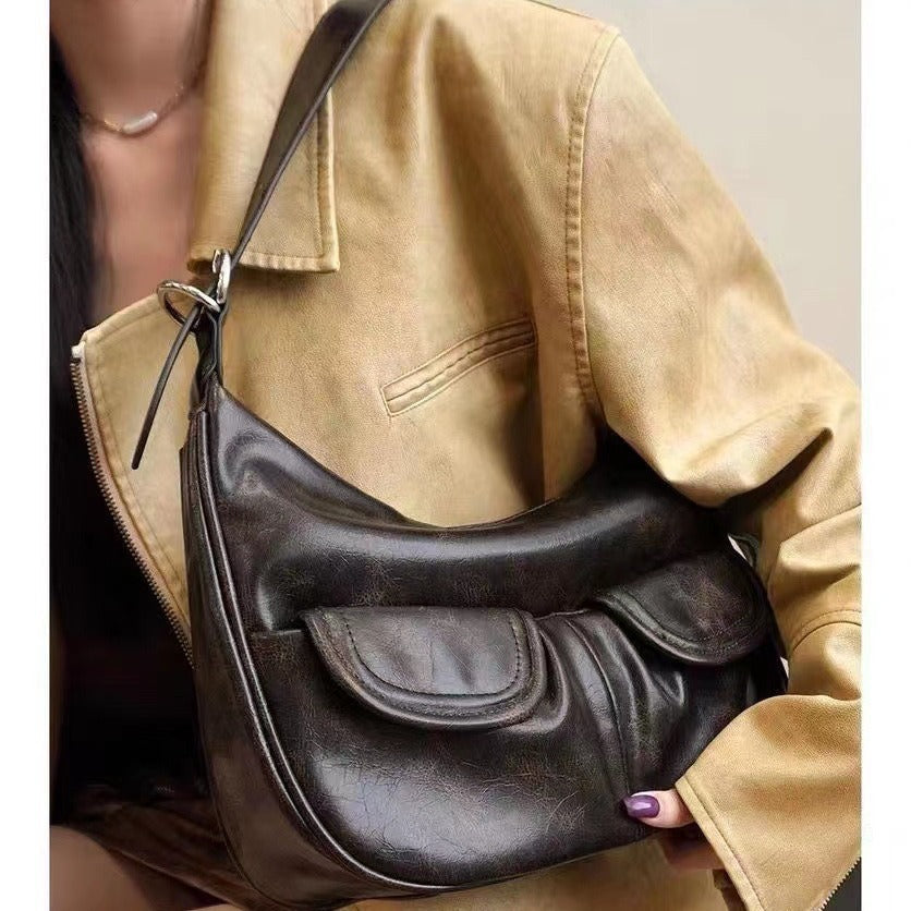 One-shoulder Maillard Distressed Underarm Bag Women